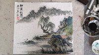 国画小品《柳溪钓乐图》上色示范高清视频mp