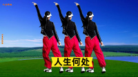 小慧广场舞《人生何处》简单弹跳背面演示